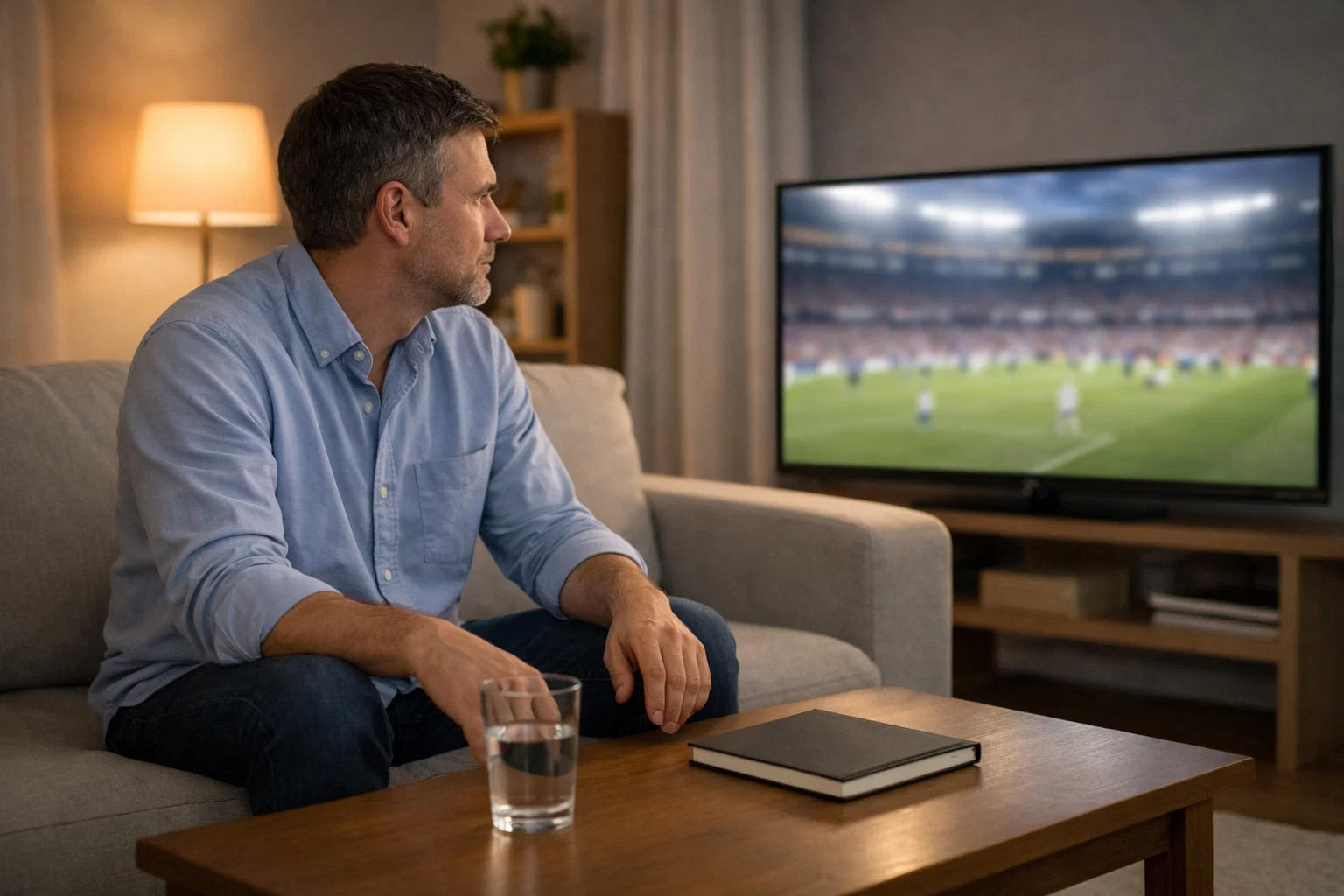 Uomo concentrato gestisce emozioni durante analisi partite