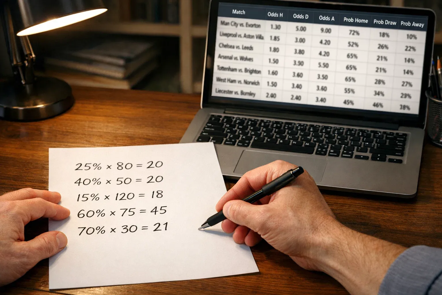 Persona che esegue calcoli su foglio con formula delle value bet