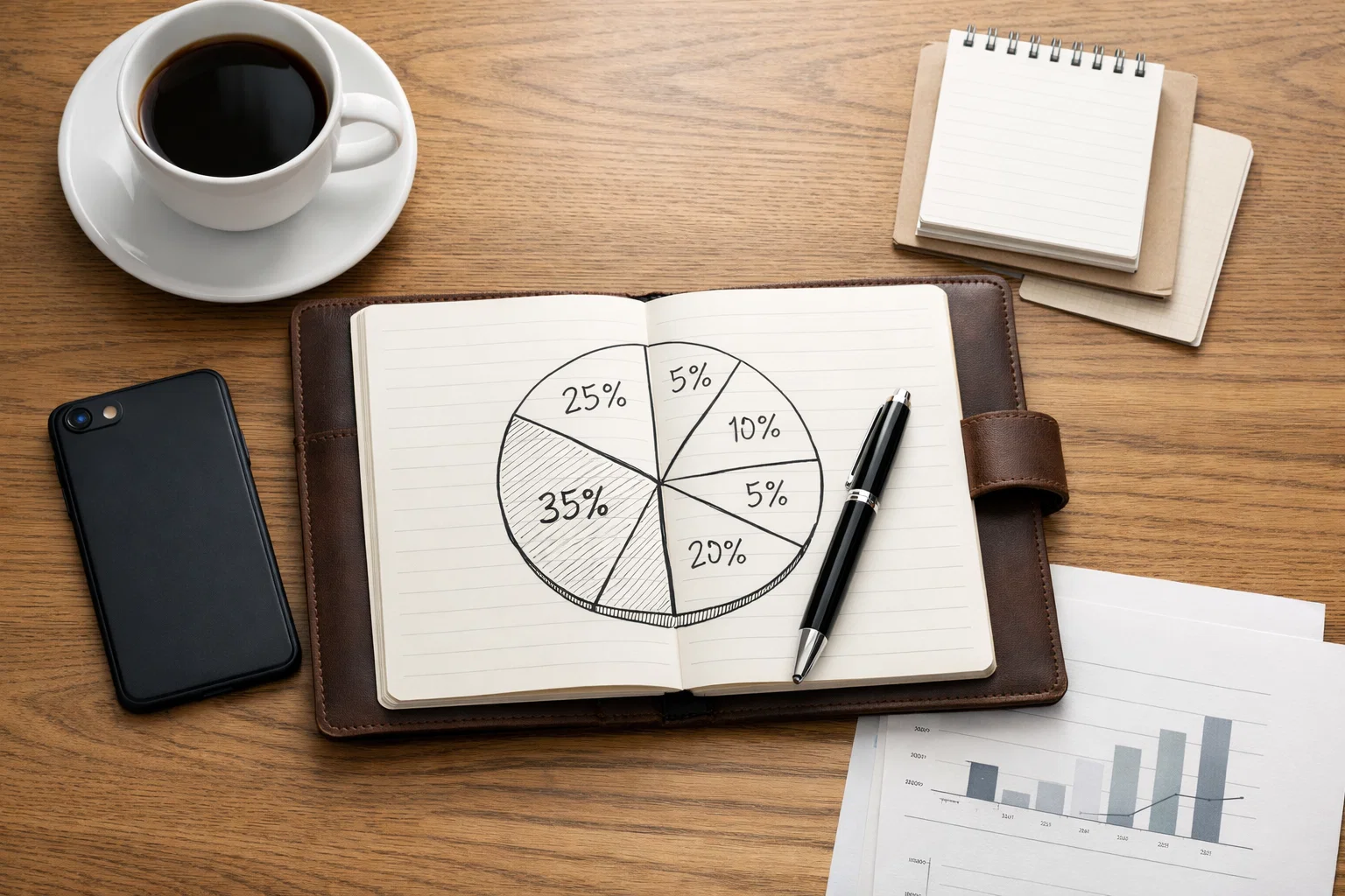 Pianificazione finanziaria con blocco note e penna