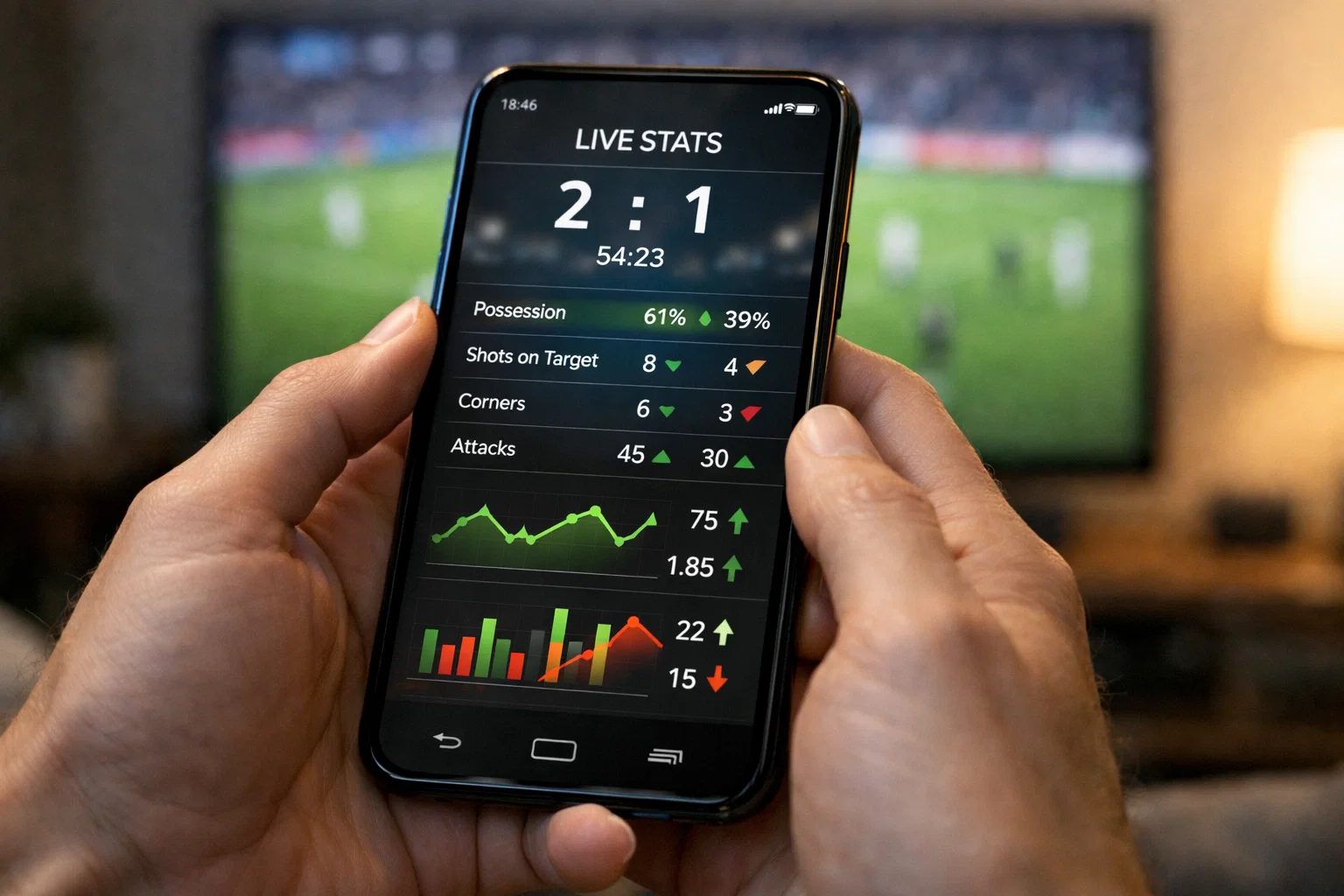 Schermo con quote che cambiano durante una partita di calcio