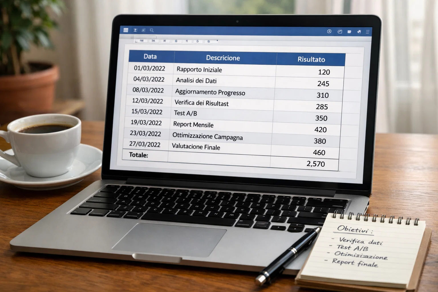 Foglio di calcolo con registro dettagliato delle scommesse e metriche di performance